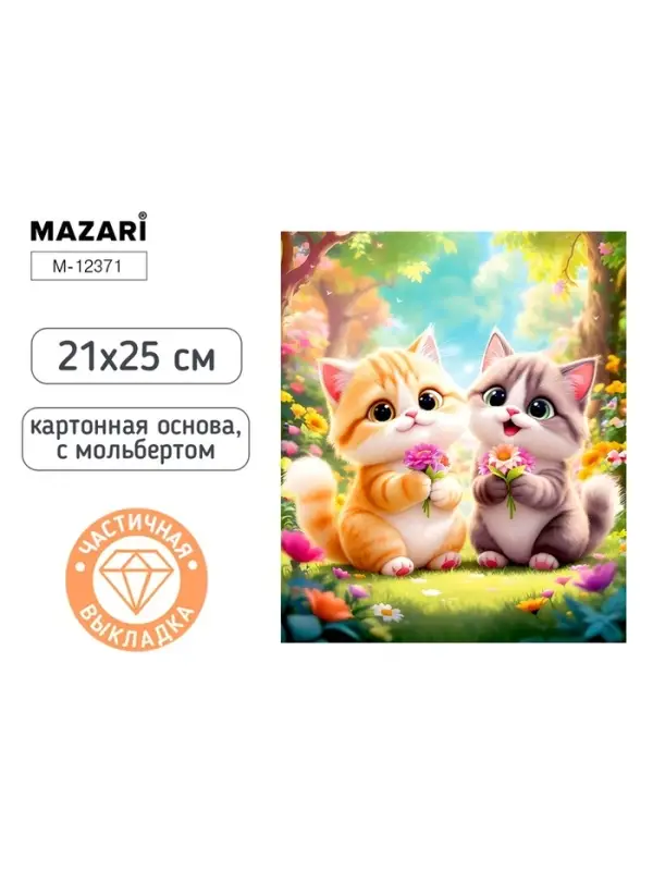 Алмазная мозаика &laquo; Котики с цветами&raquo; 21&times;25 см, с мольбертом