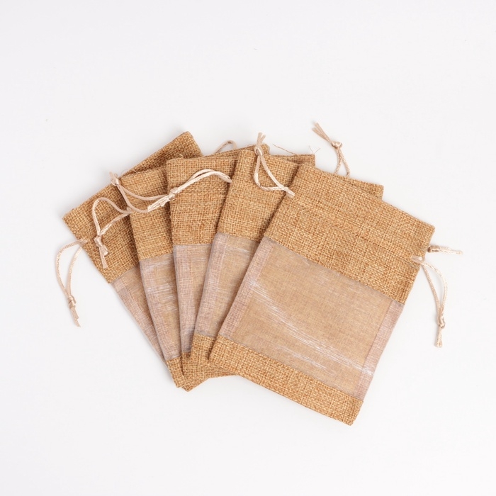 Льняной мешочек для хранения украшений, подарков, трав, 10 х 14 см, набор из 5 штук Льняной мешочек для хранения украшений, подарков, трав, 10 х 14 см, набор из 5 штук