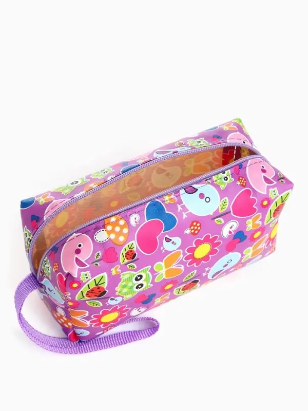 Косметичка-футляр маленькая, для косметики, лекарств, прокладок, с принтом, фиолетовая