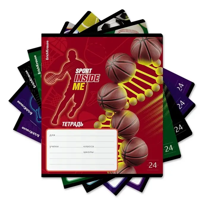 Тетрадь 24 листа в линейку, ErichKrause Sport DNA, обложка мелованный картон, УФ-лак, блок офсет 100% белизна, МИКС