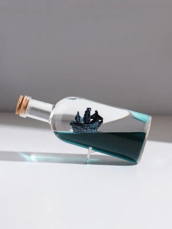 Корабль в жидкости, антистресс "Черная жемчужина" в бутылке, 17 см