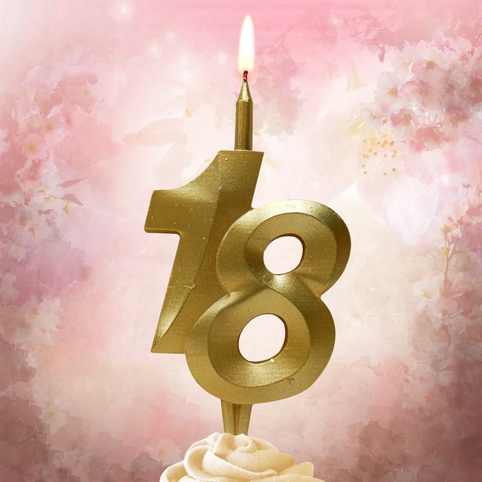 Свеча в торт «Юбилейная», цифра 18, золотая Свеча в торт «Юбилейная», цифра 18, золотая