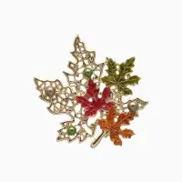 Брошь &laquo;Лист&raquo;, кленовый осенний, цветная в золоте