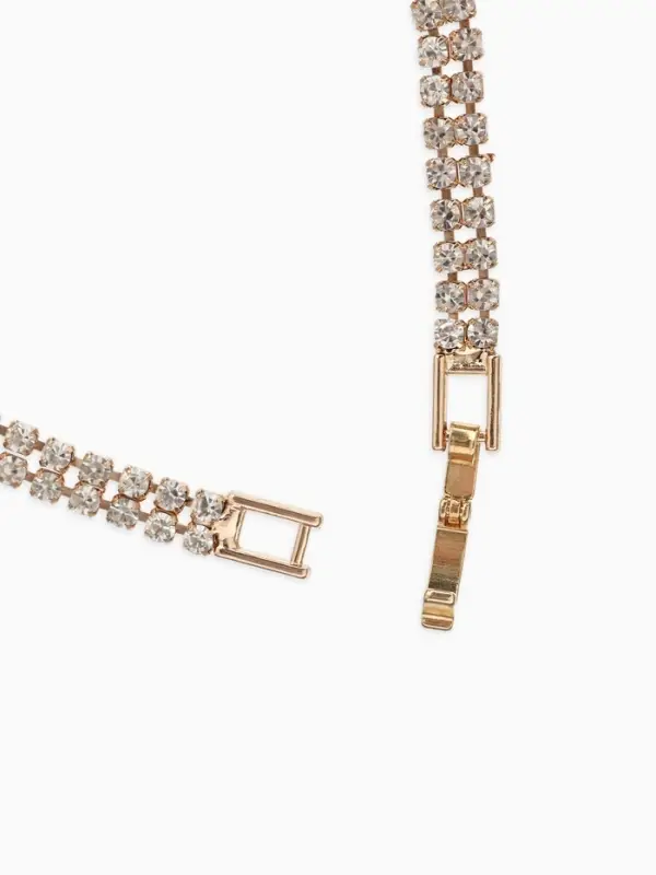 Браслет со стразами &laquo;Сияй&raquo;, L=18 см, 2 ряда, белый в золоте