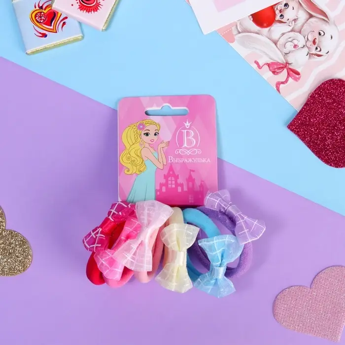 Резинка для волос "Бантик" (набор 6 шт) клетка