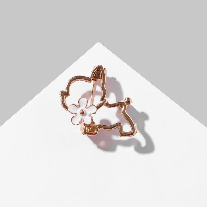 Брошь «Собачка» с цветочком, цвет белый в золоте Брошь «Собачка» с цветочком, цвет белый в золоте