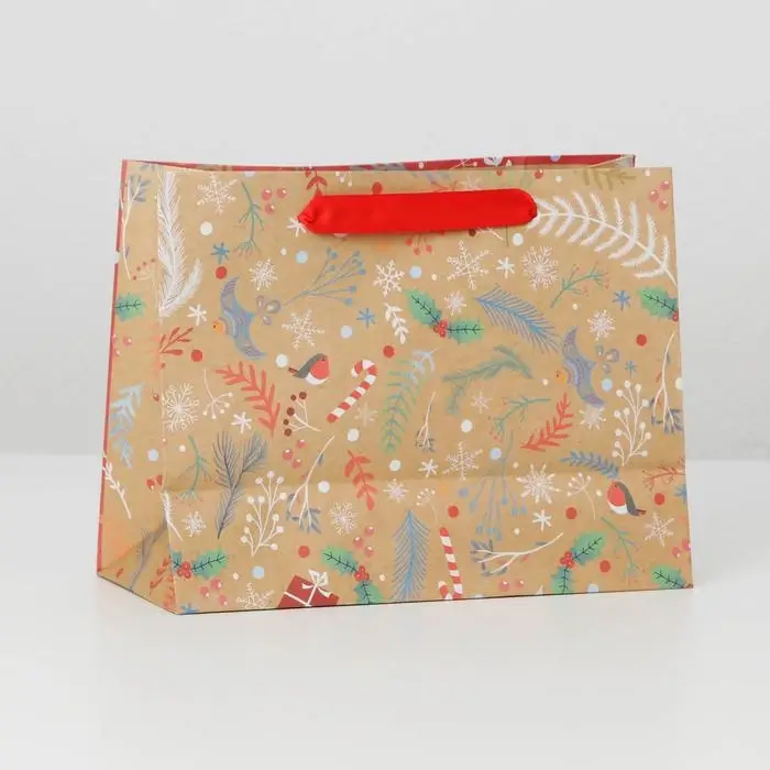 Пакет подарочный новогодний крафтовый «Европейский», MS 23 х18 х 10 см Пакет подарочный новогодний крафтовый «Европейский», MS 23 х18 х 10 см