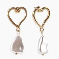 Серьги "Сердце" с жемчужной каплей, цвет белый в золоте