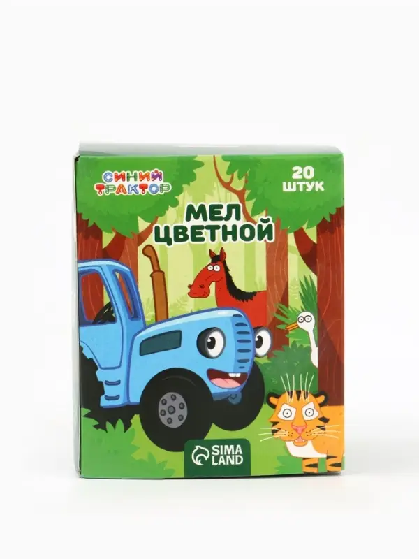 Мелки цветные школьные, 20 шт. &laquo;Синий трактор&raquo;, прямоугольные