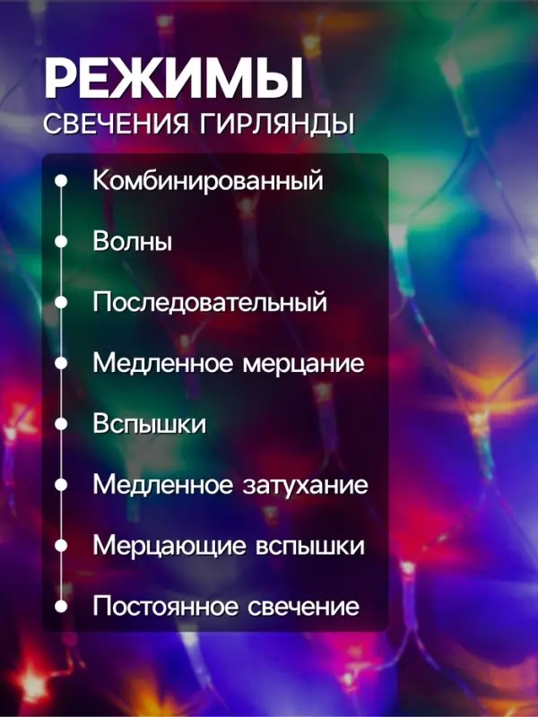 Гирлянда &laquo;Сеть-ёлка&raquo; 1&times;1 м, IP20, тёмная нить, 90 LED, свечение мульти, 8 режимов, 220 В