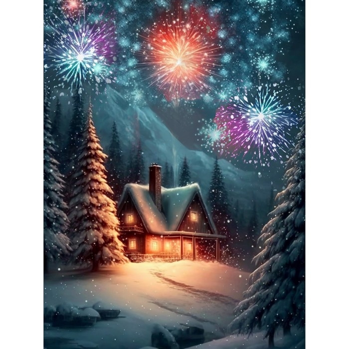 Новогодняя алмазная мозаика с частичным заполнением на холсте «Новый год в лесу», 30 х 40 см Новогодняя алмазная мозаика с частичным заполнением на холсте «Новый год в лесу», 30 х 40 см