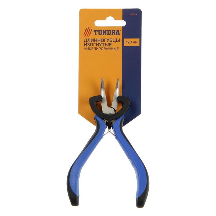 Длинногубцы изогнутые ТУНДРА mini, никелированные, двухкомпонентные рукоятки, 125 мм Длинногубцы изогнутые ТУНДРА mini, никелированные, двухкомпонентные рукоятки, 125 мм