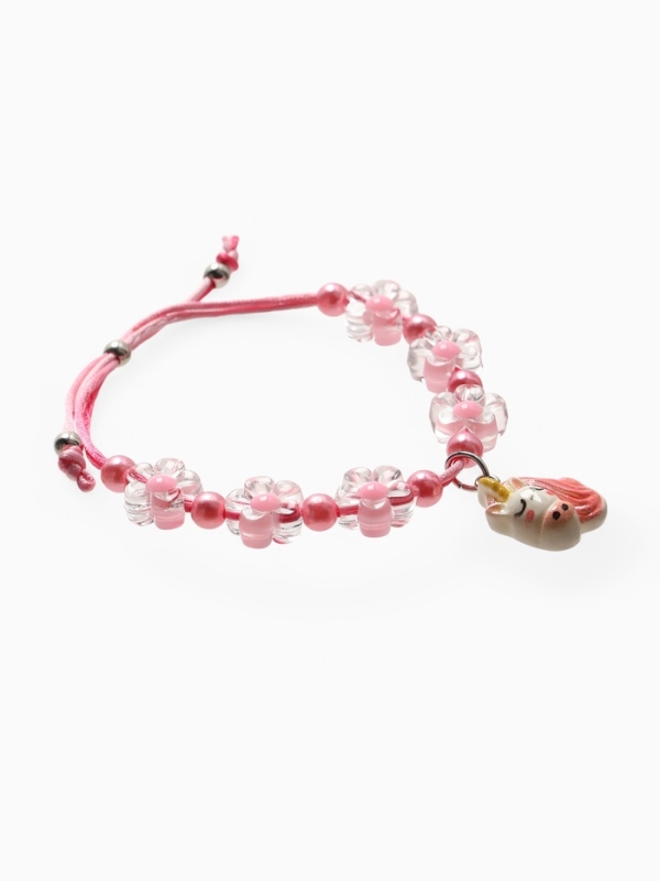 Браслет детский  Браслет детский "Выбражулька" на затяжке, единорог с бусинами цветы, цветной