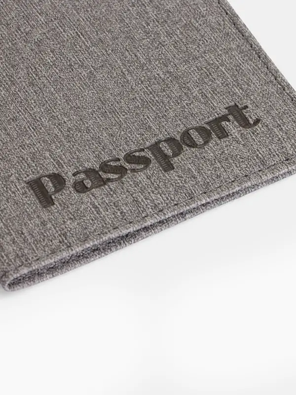 Обложка для паспорта, тиснение, под ткань, серая