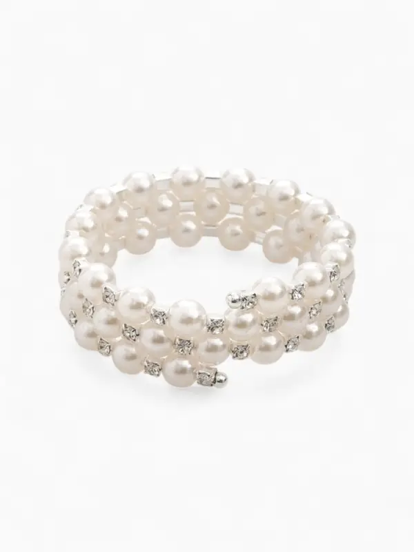 Браслет-пружинка &laquo;Жемчуг. Жемчужный ряд&raquo;, d=6.5 см, стразы, шар №8, белый в серебре