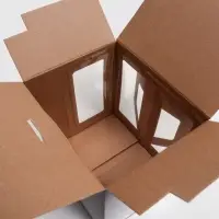 Коробка под торт 2 окна, с ручками, белая, + подложка 2.5 золото - белый, 28&times;28&times;20 см