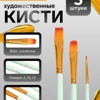 Набор кистей для рисования, синтетика, 3 штуки: № 2, 10, 12, международный размер