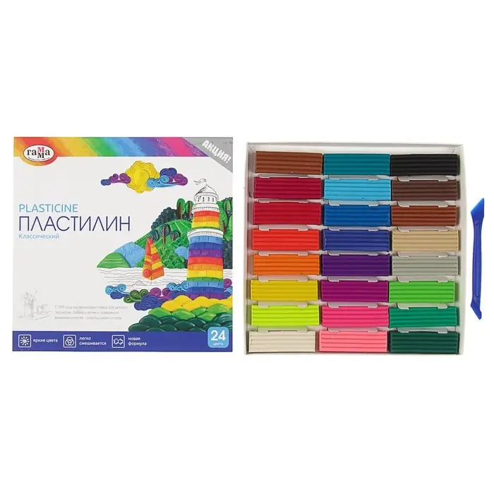 Пластилин &laquo;Гамма. Классический&raquo;, 24 цвета, 480 г, со стеком