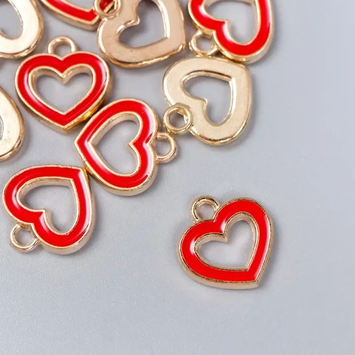 Металлический элемент, декоративная подвеска «Арт Узор. Сердце кант», эмаль, красный, 1.5×1.4 см