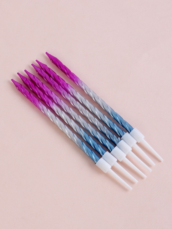 Свечи для торта "Высокая спираль", 6 шт, градиент розовый, серебристый, голубой