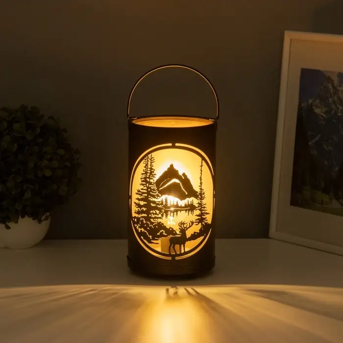 Фигурка светящаяся RISALUX &laquo;Закат в лесу&raquo;, LED-ночник, 3&times;ААА, чёрный, 12&times;12&times;20.5 см