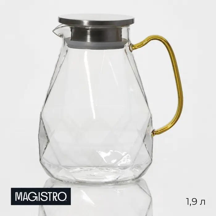 Кувшин для воды Magistro &laquo;Льдинка&raquo;, 1.9 л, 14&times;21 см, с металлической крышкой, стекло, прозрачный