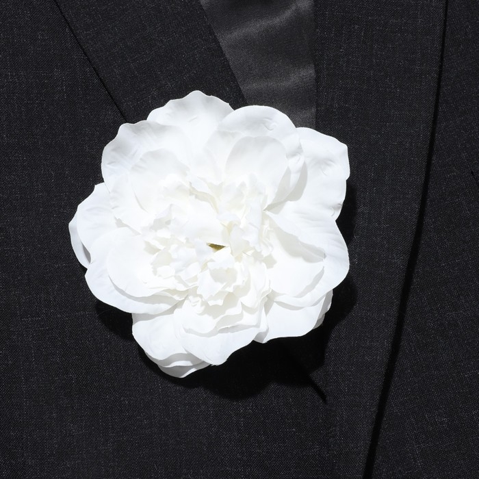 Брошь-заколка текстильная «Цветок» пион, цвет белый Брошь-заколка текстильная «Цветок» пион, цвет белый