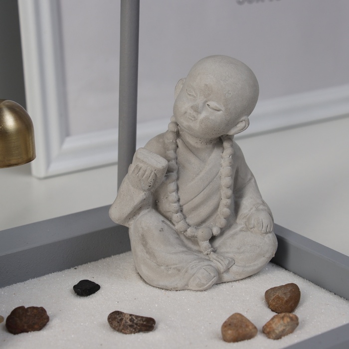 Сад Дзен  Сад Дзен "Маленький Будда в сером" песок+камни+аромапалочка+колокол 16х22х18,5 см