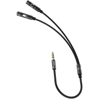 Разветвитель аудио PERO AD08 PREMIUM AUX SPLITTER MIC + SPEAK, черный