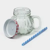 Кружка Доляна &laquo;Тыковка&raquo;, 400 мл, 12.5&times;10 см, стекло, с крышкой и трубочкой, МИКС