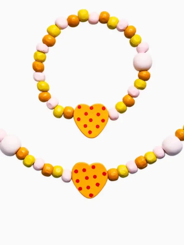 Набор детских украшений &laquo;Выбражулька. Сердце&raquo;, 2 предмета: бусы 35 см, браслет, d=6 см, желтый