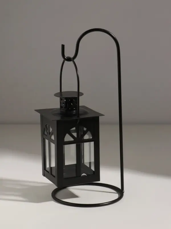 Подсвечник металл 1 свеча  Подсвечник металл 1 свеча "Фонарь с подставкой" черный 23,5х10х10 см