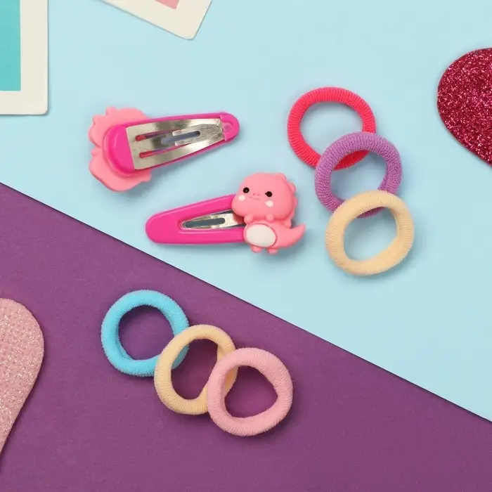 Набор для волос Набор для волос "Карамель" (10 резинок 1,5 см, 2 невидимки 3,5 см) дракончики, розовый