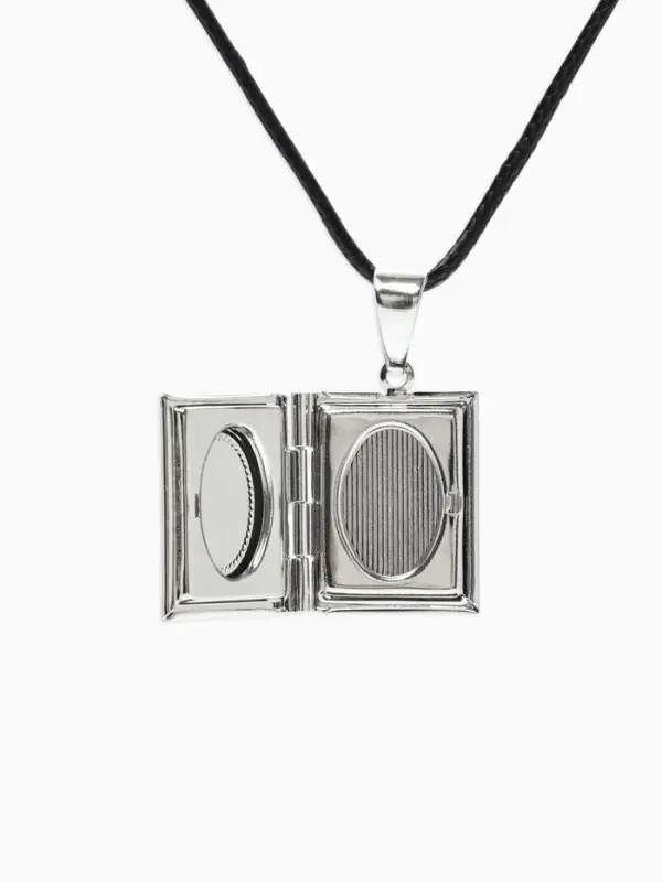 Кулон для фото на шнурке &laquo;Книга&raquo;, цвет серебро на чёрном шнурке, 45 см