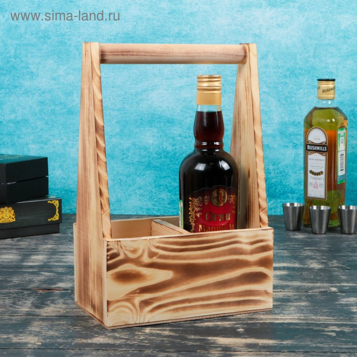 Переноска для 2 бутылок с деревянной ручкой, 21х11,5х30,5 см, экзотик Переноска для 2 бутылок с деревянной ручкой, 21х11,5х30,5 см, экзотик