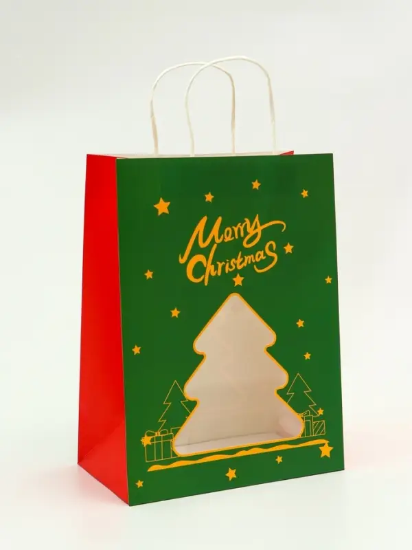 Пакет подарочный бумажный, с окном «Ёлка» 26×35×16 см, крафт зеленый Пакет подарочный бумажный, с окном «Ёлка» 26×35×16 см, крафт зеленый