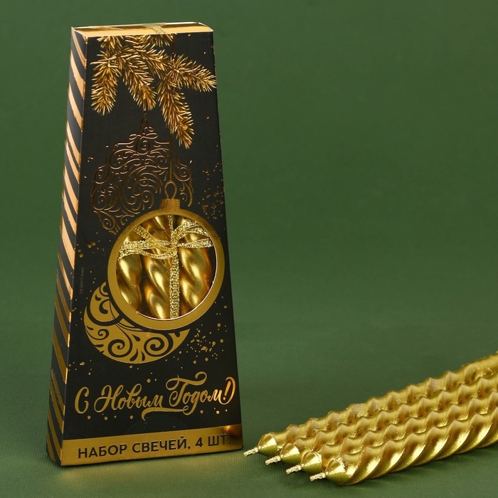 Новогодние свечи витые «Новый год: С Новым годом!», без аромата, набор 4 шт, высота 15 см