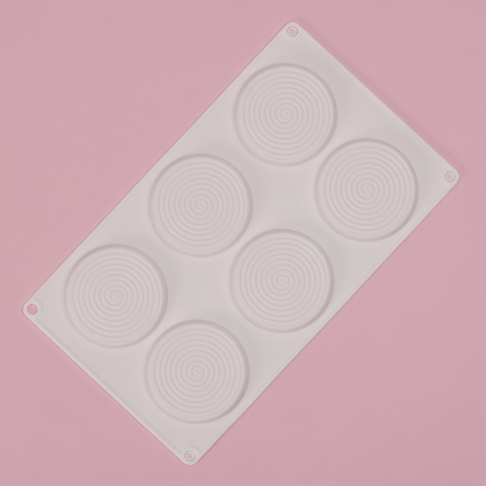 Форма для муссовых десертов и выпечки Доляна «Гипноз», силикон, 30×17,5×0,5 см, 6 ячеек (d=7,7 см), цвет белый Форма для муссовых десертов и выпечки Доляна «Гипноз», силикон, 30×17,5×0,5 см, 6 ячеек (d=7,7 см), цвет белый