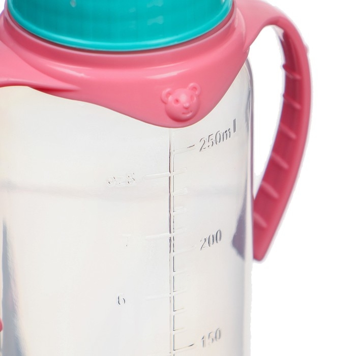 Бутылочка для кормления, классическое горло, 250 мл., от 0 мес., цилиндр, с ручками, цвет бирюзовый/розовый Бутылочка для кормления, классическое горло, 250 мл., от 0 мес., цилиндр, с ручками, цвет бирюзовый/розовый