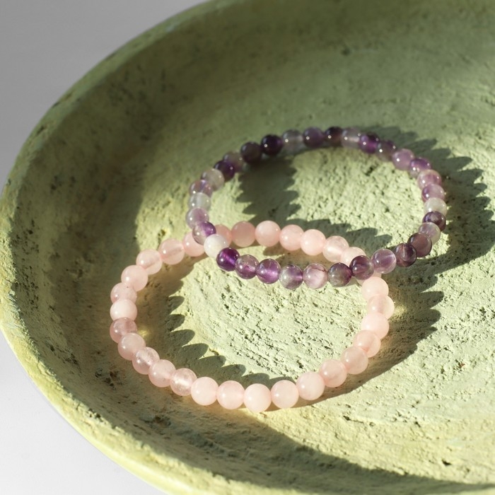 Набор браслетов 2 шт. шар №6 «Кварц розовый и Аметист» Набор браслетов 2 шт. шар №6 «Кварц розовый и Аметист»