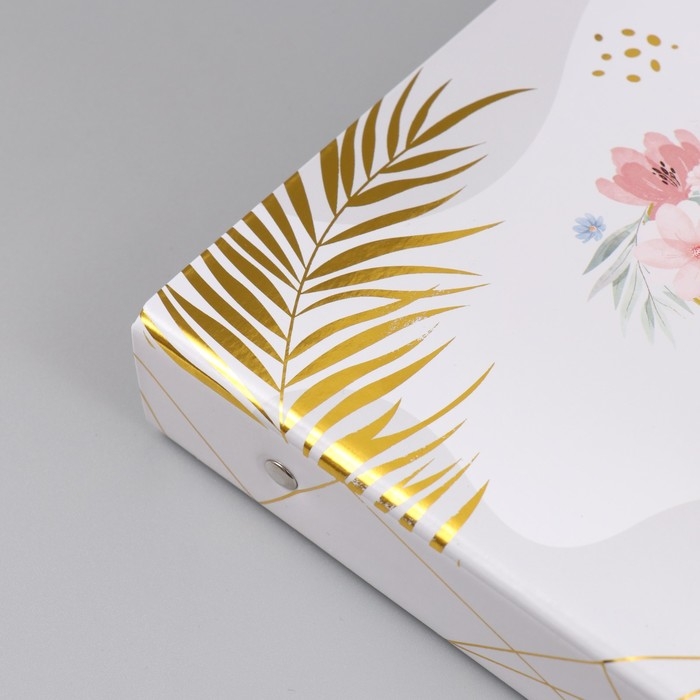 Фотоальбом 25 листов (наклейки+кольца)  Фотоальбом 25 листов (наклейки+кольца) "Свадебный день" тиснение золото 19х27х3 см