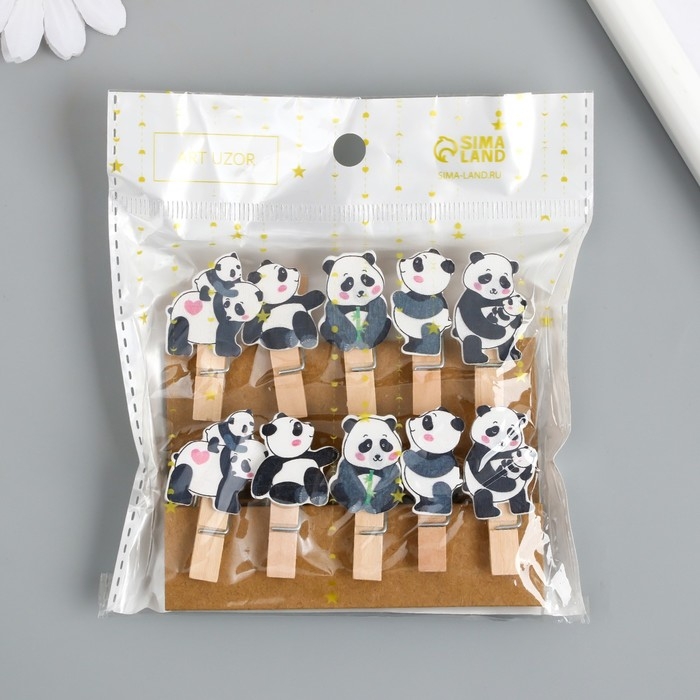 Декор для творчества дерево Декор для творчества дерево "Прищепка. Панды" набор 10 шт 4,2х2,3х1,2 см