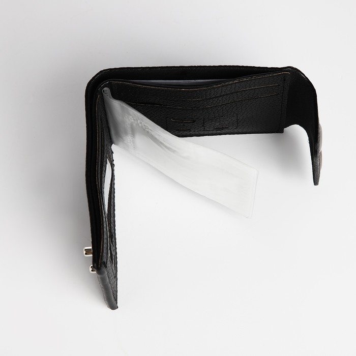 Портмоне мужское на магнитах, отдел для купюр, карт, монет, цвет чёрный