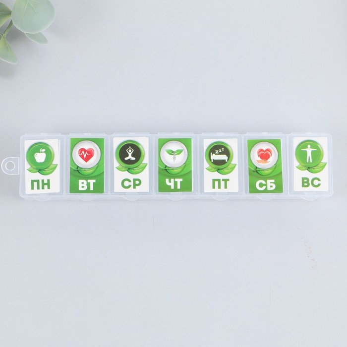 Таблетница «Неделя», 7 секций, русские буквы, 15,5 х 3,4 см. Таблетница «Неделя», 7 секций, русские буквы, 15,5 х 3,4 см.