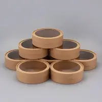 Набор круглых подарочных коробок, завальцованные с окном, крафт, набор 8 шт. , 18×6 см Набор круглых подарочных коробок, завальцованные с окном, крафт, набор 8 шт. , 18×6 см