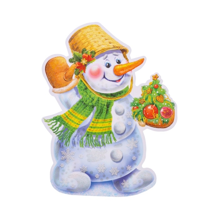 Плакат вырубной Плакат вырубной "Снеговик в шарфе" глиттер, 23 х 22 см