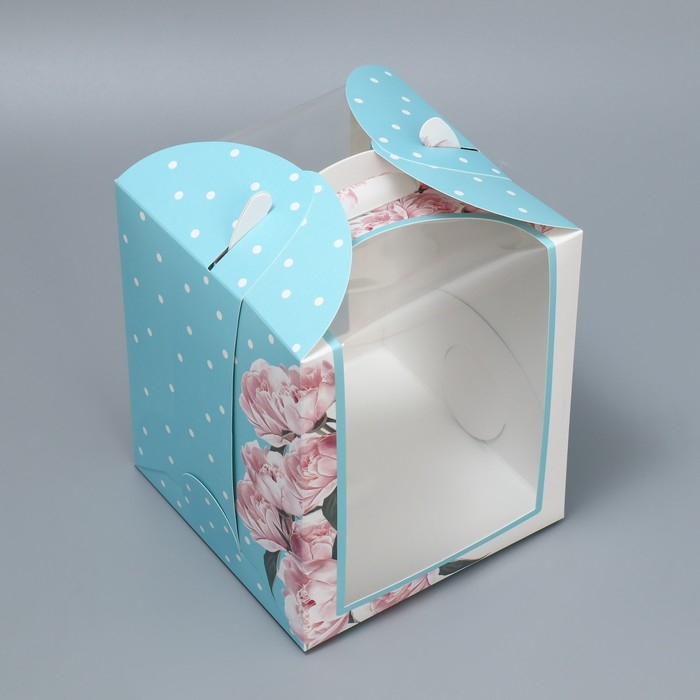 Коробка под маленький торт, кондитерская упаковка, «Пионы», 15 х 15 х 18 см Коробка под маленький торт, кондитерская упаковка, «Пионы», 15 х 15 х 18 см
