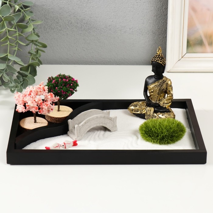 Сад камней Дзен  Сад камней Дзен "Будда в цветущем саду" песок 27,2х18,2х11,5 см