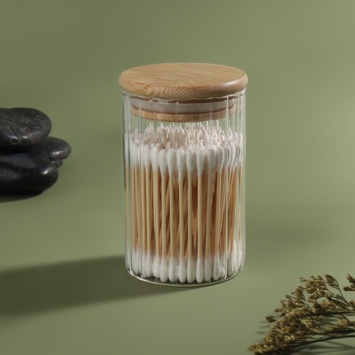 Органайзер для хранения ватных палочек «BAMBOO», с крышкой, d6,5 × 10 см, в картонной коробке, цвет прозрачный/коричневый Органайзер для хранения ватных палочек «BAMBOO», с крышкой, d6,5 × 10 см, в картонной коробке, цвет прозрачный/коричневый