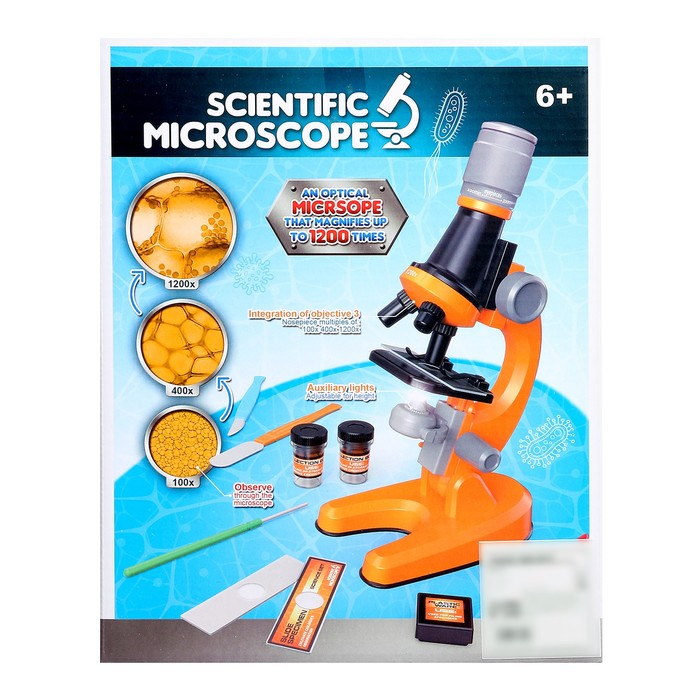 Микроскоп детский «Юный ботаник» кратность х100, х400, х1200, желтый, подсветка Микроскоп детский «Юный ботаник» кратность х100, х400, х1200, желтый, подсветка